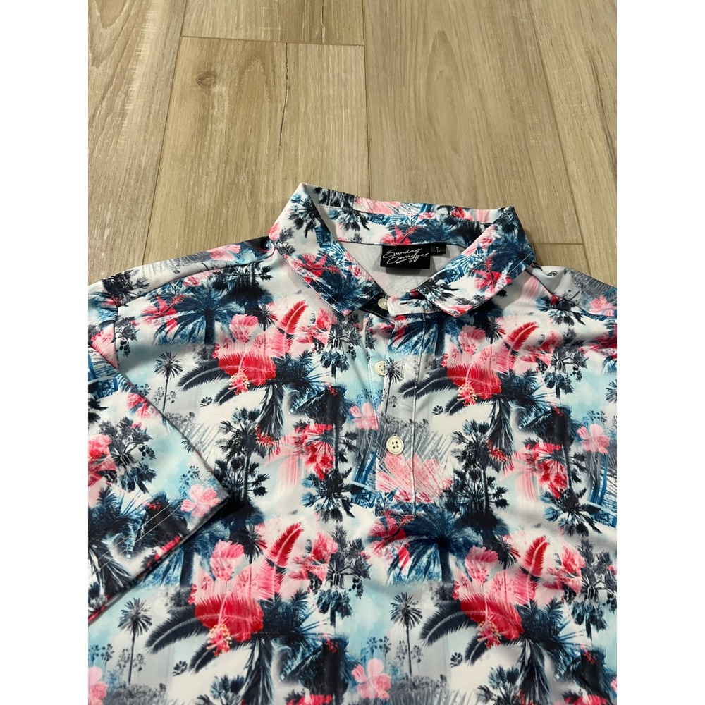 Sunday Swagger Palm Tree Print Polo Shirt Men's Large Golf Performance